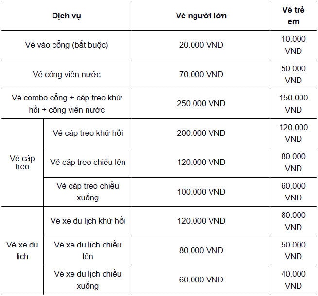 giá vé vào núi Cấm