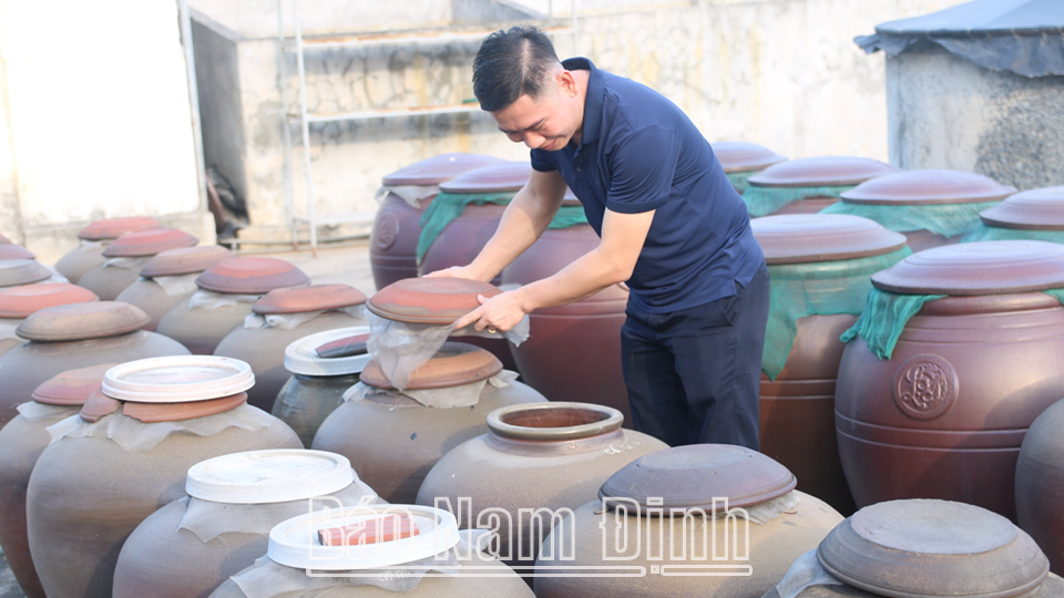 Hợp tác xã nông nghiệp và thủy sản Hải Hậu ủ chượp nước mắm theo phương pháp truyền thống