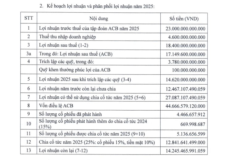 Kế hoạch kinh doanh 2025 của ACB