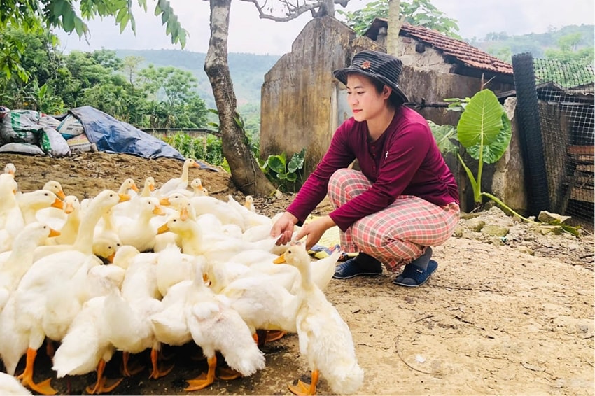 Chị Ngữ vợ anh Rơn chăm đàn vịt