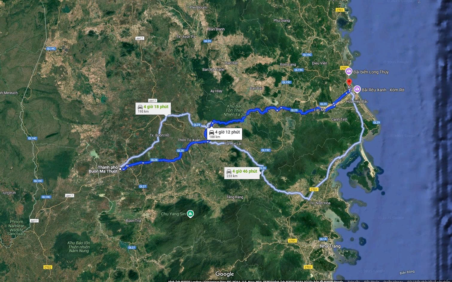 bản đồ di chuyển từ Đắk Lắk đi Phú Yên