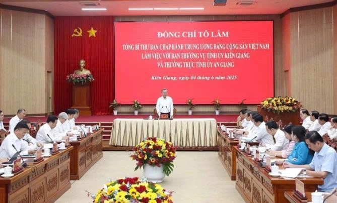 Tổng Bí thư Tô Lâm làm việc với Ban Thường vụ Tỉnh ủy Kiên Giang và Thường trực Tỉnh ủy An Giang