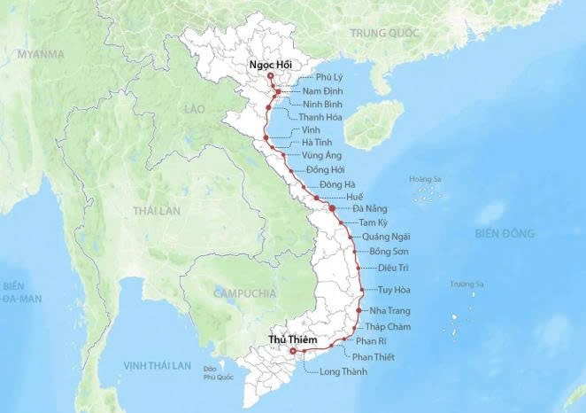 bản đồ đường sắt cao tốc Bắc Nam