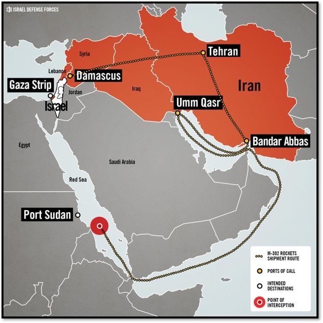 Bản đồ giữa Gaza và Iran