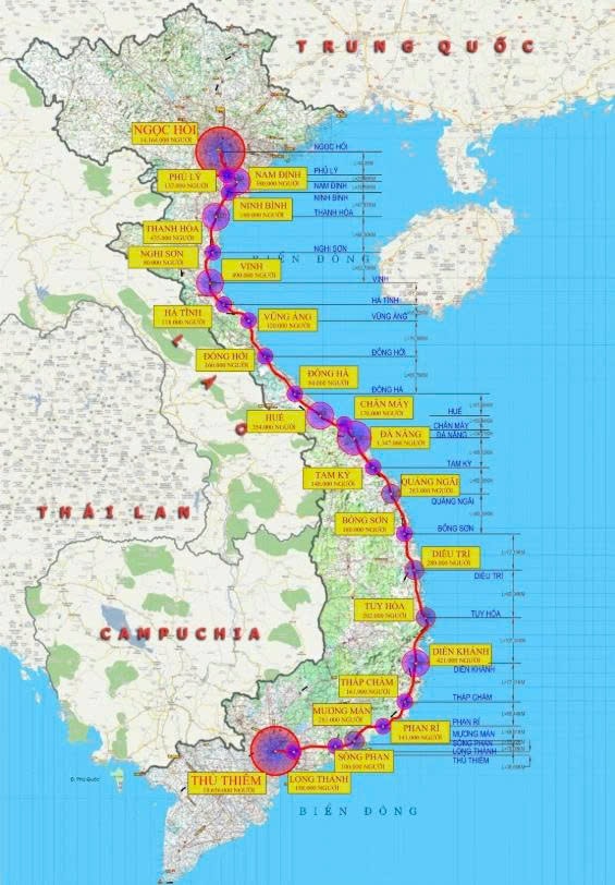 Bản đồ quy hoạch đường sắt cao tốc Bắc Nam chi tiết