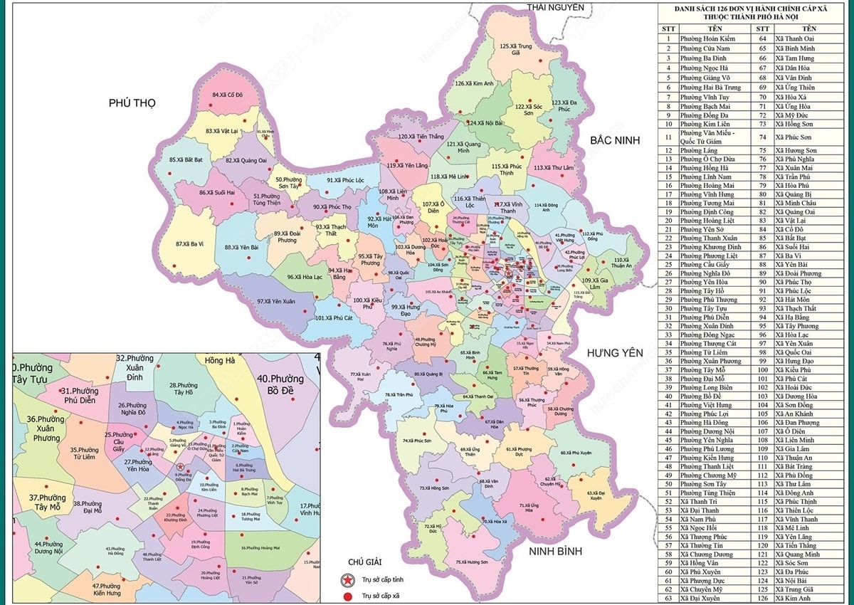 Các xã, phường Hà Nội sau sáp nhập