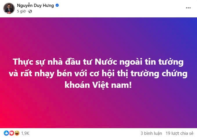 Nguyên văn chia sẻ của ông Hưng trên tài khoản mạng xã hội