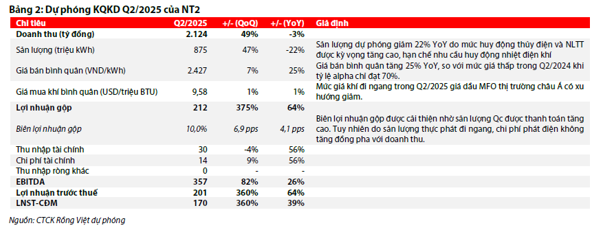 Dự phóng kết quả kinh doanh quý 2 2025 của NT2 