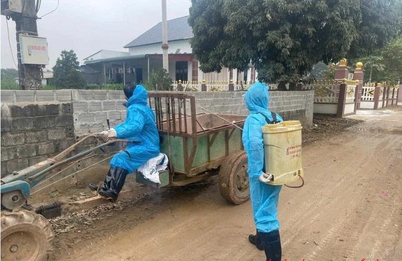 Thực hiện phun tiêu độc khử trùng để phòng, chống dịch bệnh lây lan