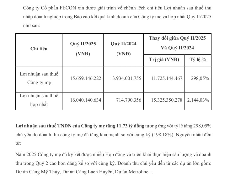 Doanh thu và lợi nhuận của Fecon có nhiều lạc quan sau quý 2/2025