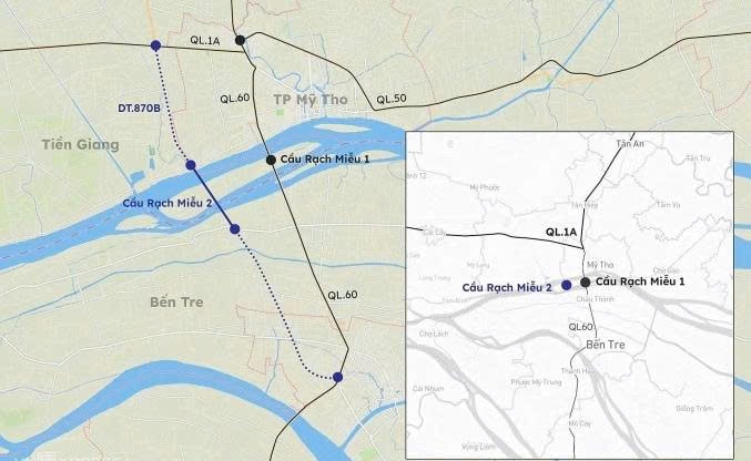 Vị trí của cầu Rạch Miễu 2