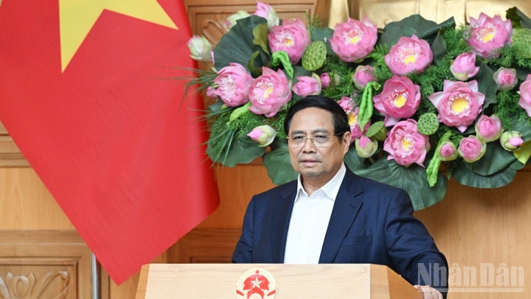 Thủ tướng Phạm Minh Chính phát biểu ý kiến tại cuộc họp (Ảnh: Trần Hải). ndo_br_b4-3659-1964.jpg