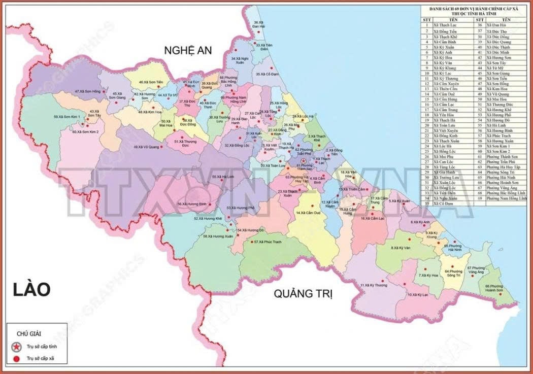 Bản đồ Hà Tĩnh sau sáp nhập