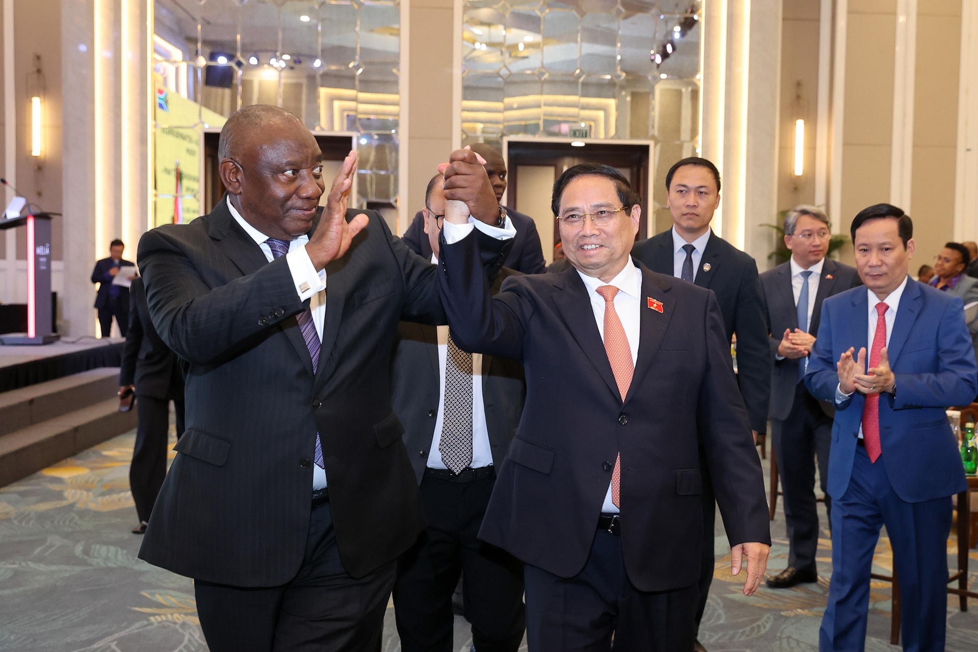 Thủ tướng Phạm Minh Chính và Tổng thống Nam Phi kêu gọi doanh nghiệp 2 nước đẩy mạnh kết nối, đầu tư- Ảnh 5. Thủ tướng Phạm Minh Chính và Tổng thống Nam Phi kêu gọi doanh nghiệp 2 nước đẩy mạnh kết nối, đầu tư- Ảnh 5.