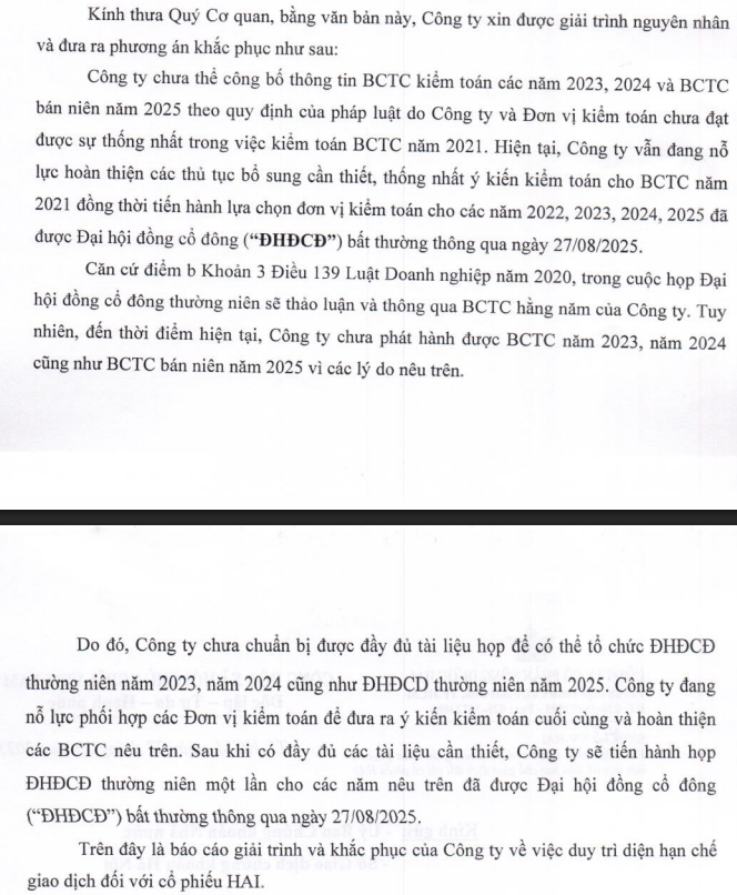 giải trình của HAI