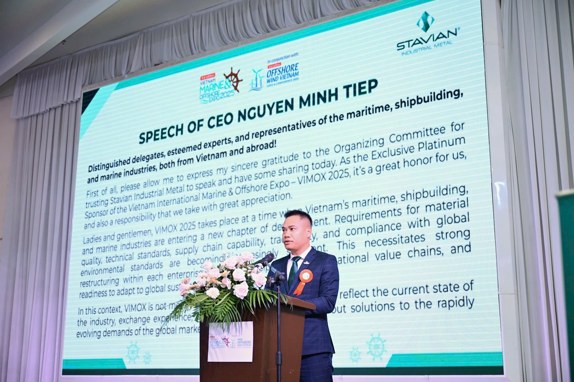 Ông Nguyễn Minh Tiệp – Tổng Giám đốc Stavian Industrial Metal chia sẻ tại sự kiện VIMOX 2025