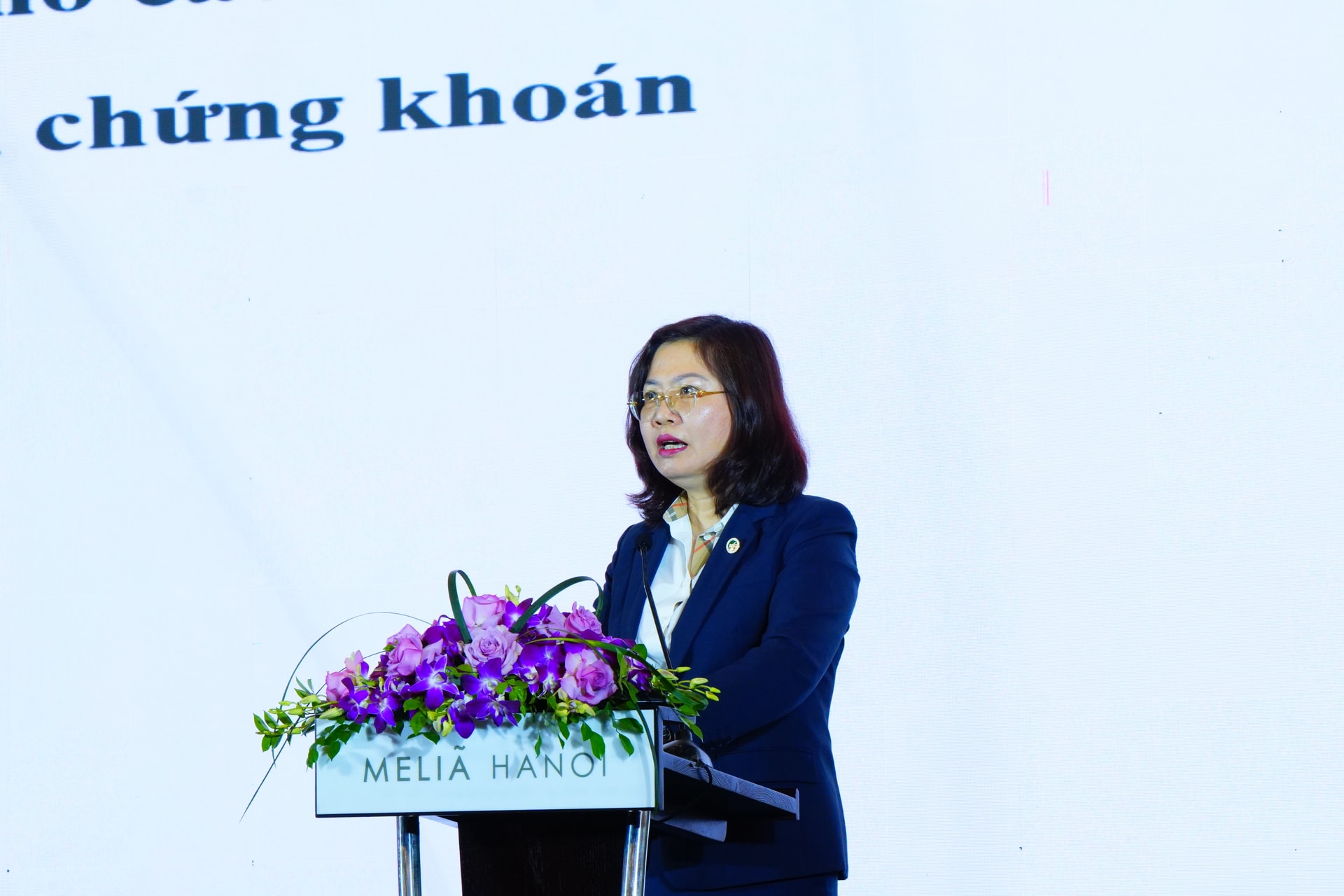 Bà Vũ Thị Chân Phương – Chủ tịch Ủy ban Chứng khoán Nhà nước phát biểu tại Hội nghị triển khai nhiệm vụ phát triển thị trường chứng khoán năm 2026