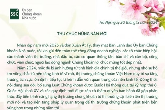 Thư chúc mừng năm mới 2025 của Chủ tịch Ủy ban Chứng khoán Nhà nước