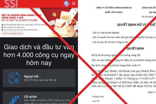 Chứng khoán SSI cảnh báo website lừa đảo mạo danh công ty, lừa đảo nhà đầu tư
