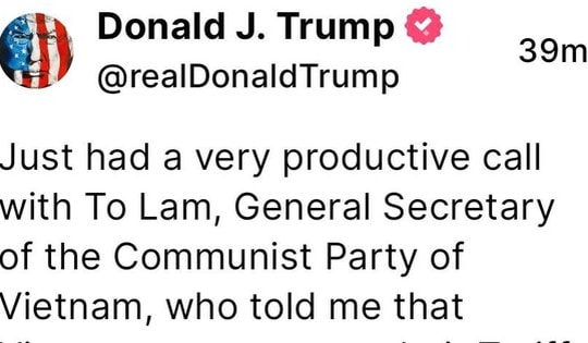 Tổng thống Hoa Kỳ Donald Trump chia sẻ về "cuộc điện đàm rất hiệu quả"  với Tổng Bí thư Tô Lâm