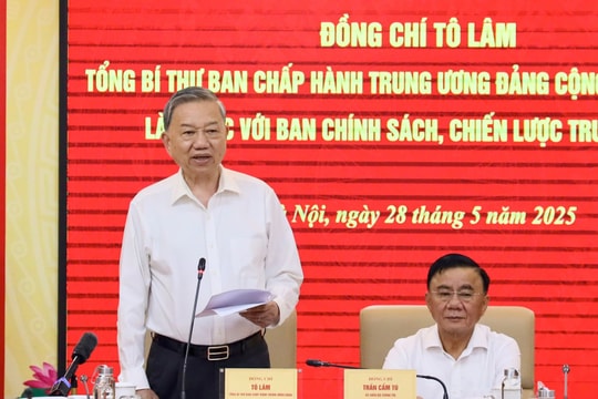 Tổng Bí thư Tô Lâm làm việc với Ban Chính sách, chiến lược Trung ương về cơ chế, chính sách quản lý hiệu quả thị trường vàng