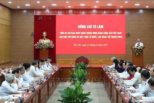 Tổng Bí thư Tô Lâm làm việc với Đảng ủy Mặt trận Tổ quốc, các đoàn thể Trung ương