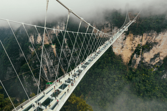 Cây cầu treo lơ lửng trên vực sâu hơn 300 mét, du khách run rẩy gấp nhiều lần so với cầu kính ở Mộc Châu